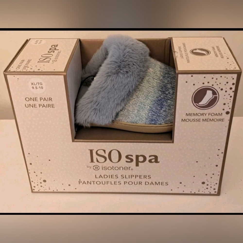 Brand New Isotoner ISOspa Ladies Plush Knit Slippers with Faux Fur